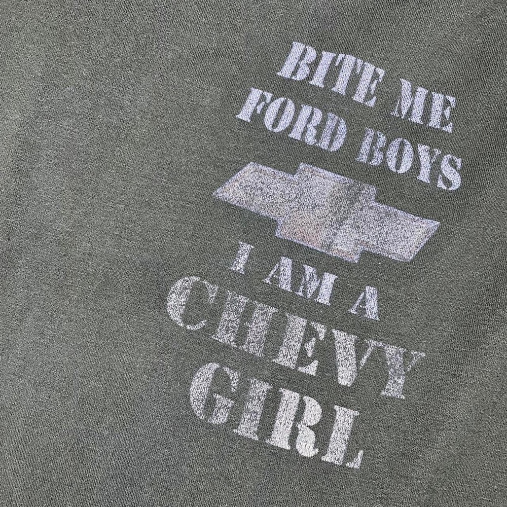 “bite me ford boys i’m a chevy girl” black & purple printed leggings 👾